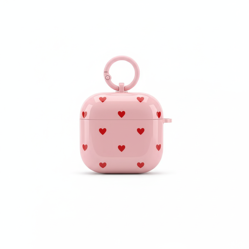 Coque AirPods rose cœurs fond blanc