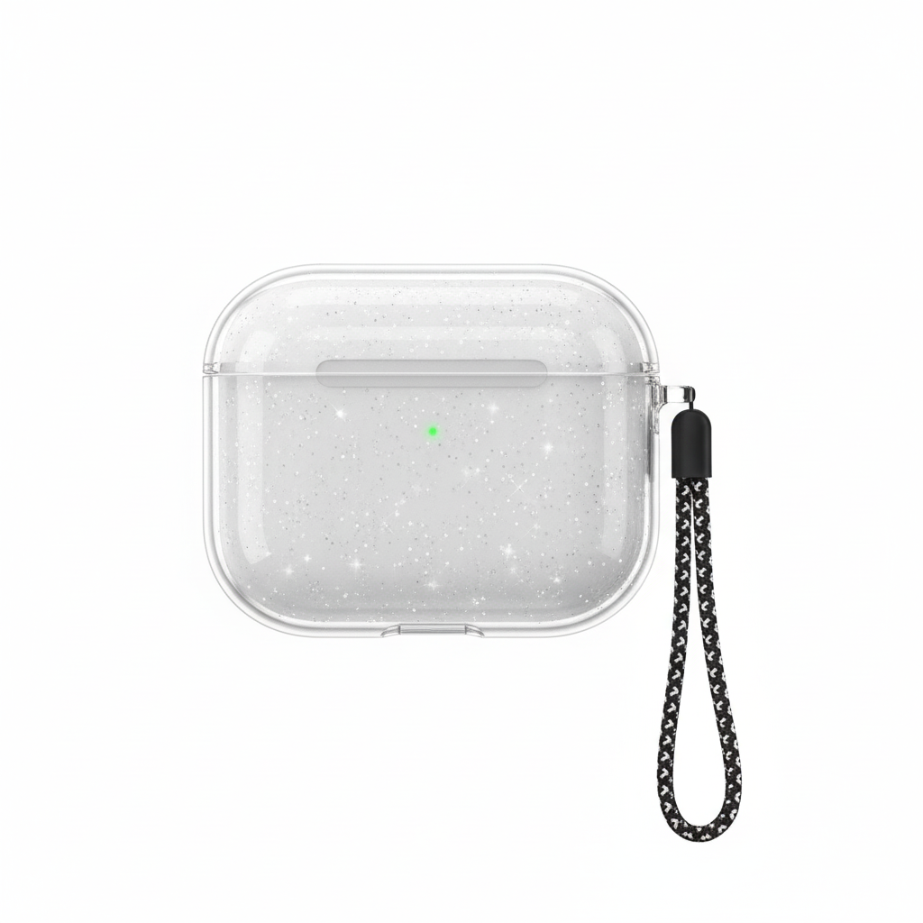 Coque AirPods transparente pailletée - vue de face droite